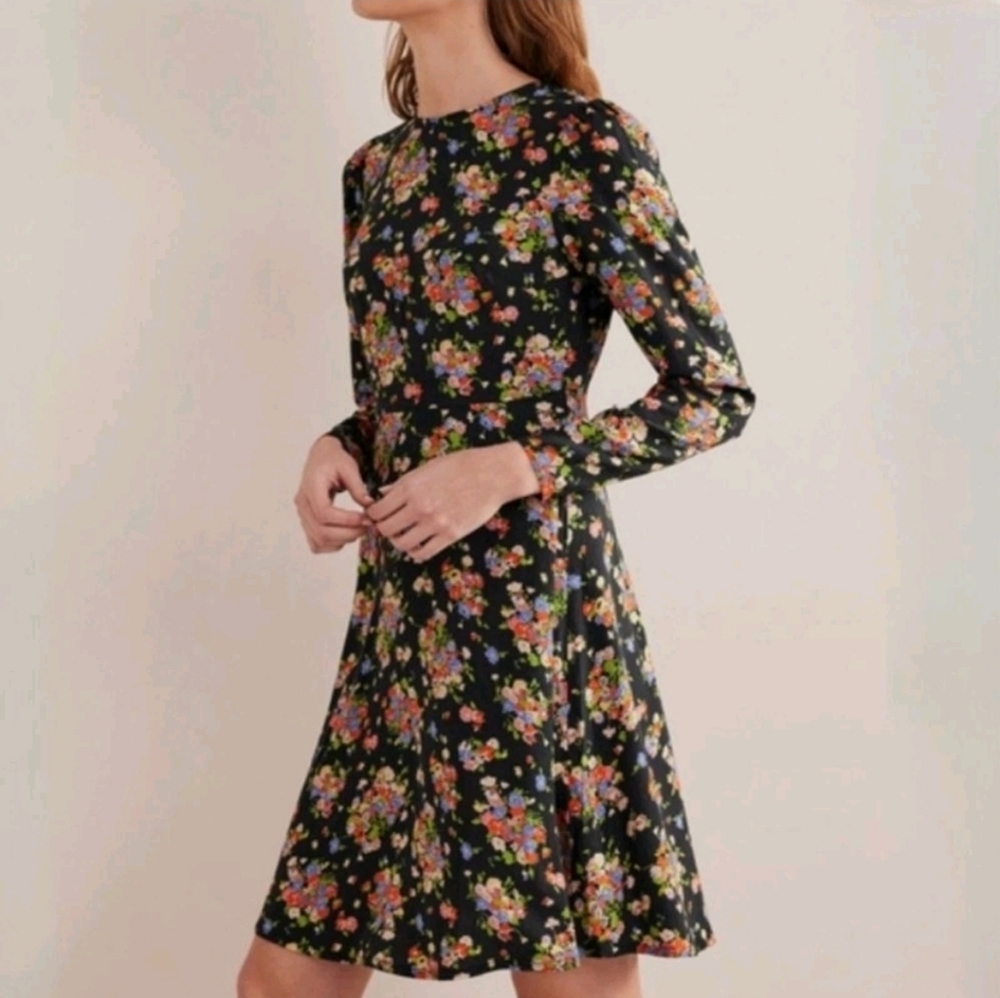 16/18 Long Boden Crew Neck Fit And Flare Dress Wild Cluster